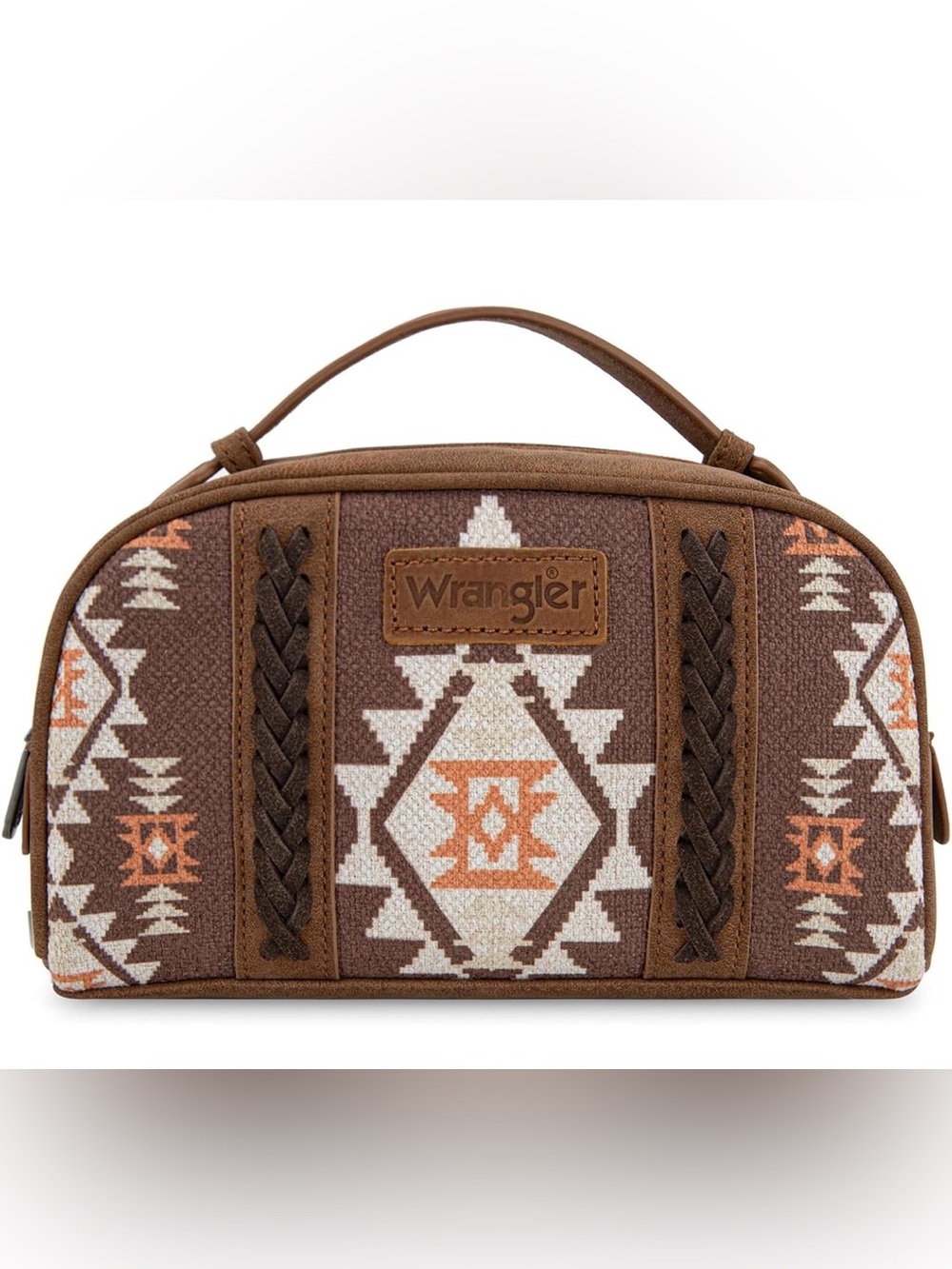 Wrangler Brown Aztec Pattern Cosmetic Pouch with Orange & Cream Accents